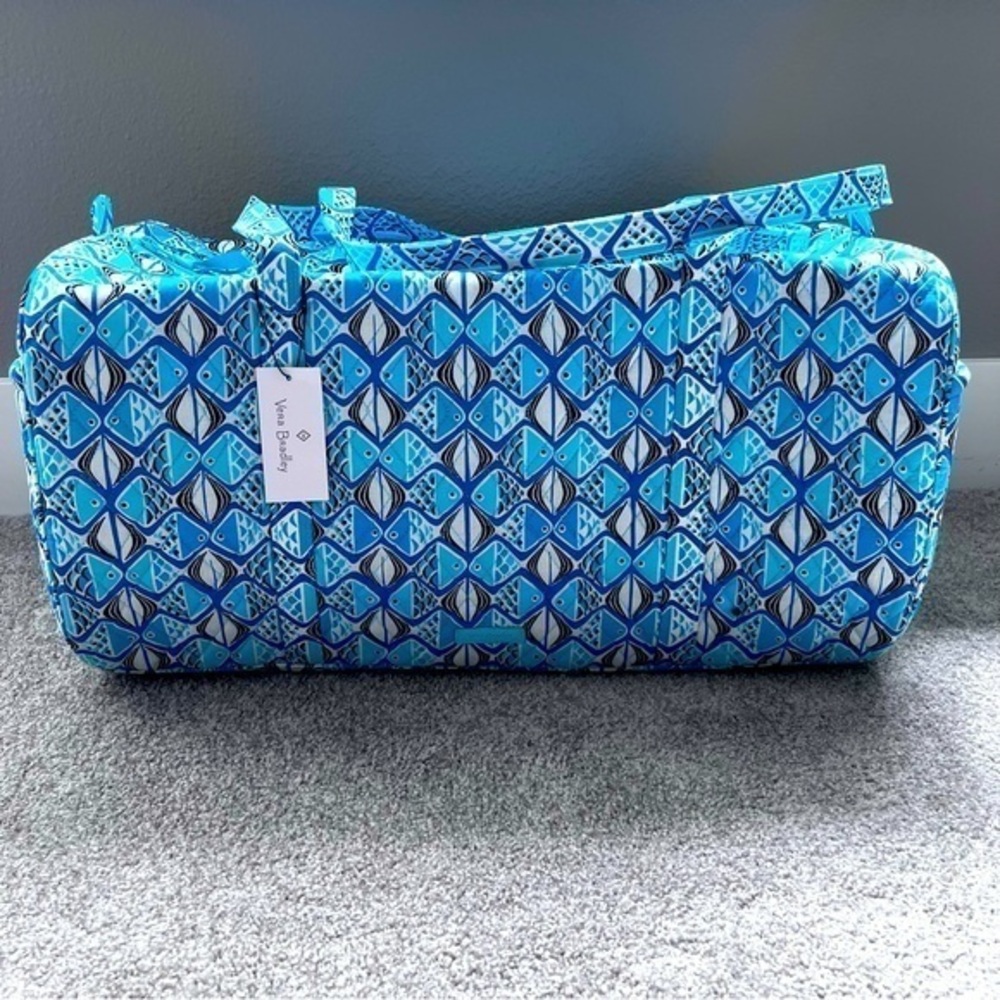 NWT Vera Bradley blue fish large quilted duffle bag